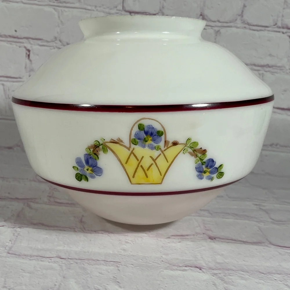 Vintage White Milk Glass Hand Painted Ceiling Light Shade